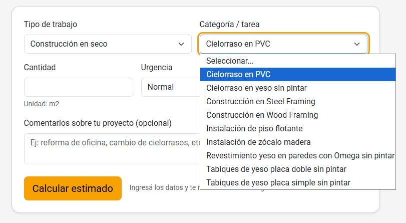 Obra Seca - calculadora de presupuesto