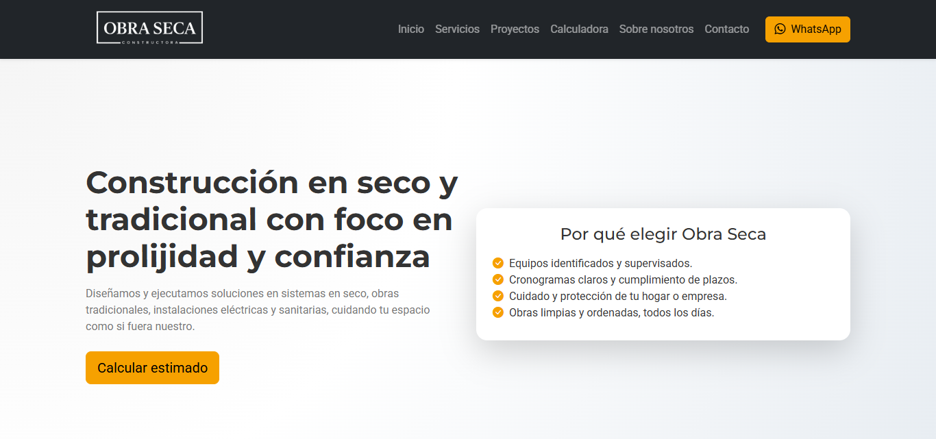 Obra Seca - captura del sitio